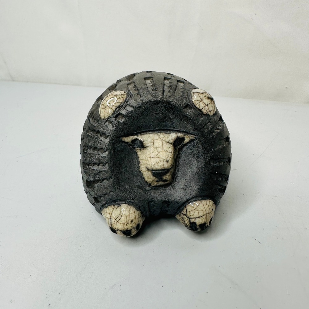 Studio Art Pottery Raku Lion Figurine Crackle Glaze Textured Animal Sculpture